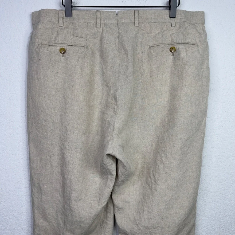 J.‎ Hilburn Pants Mens 38x32 Beige Linen Cuffed Trouser Vacation Minimalist